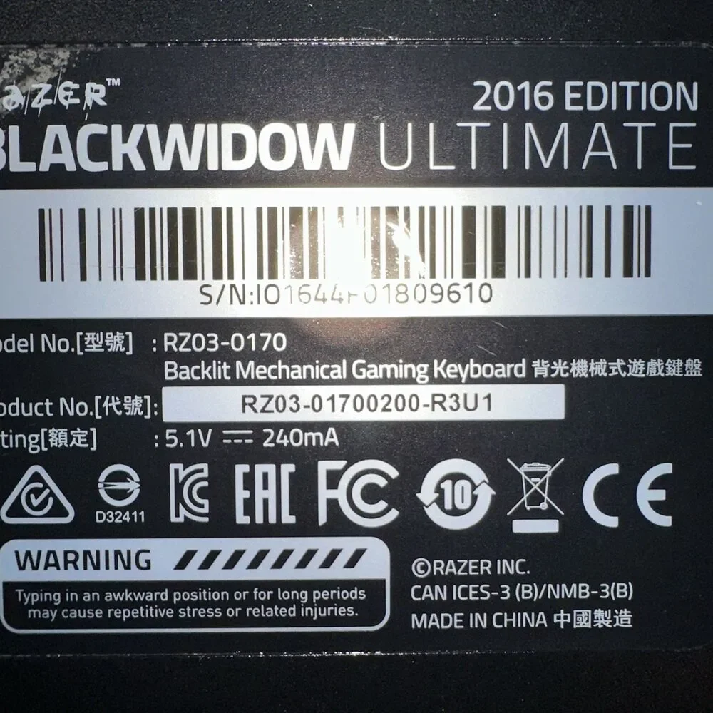 Razer BlackWidow Ultimate Stealth 2016 Backlit Mechanical Gaming Keyboard